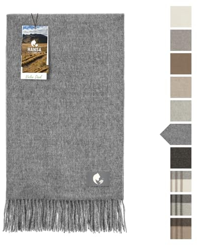 HANSA-FARM | Manta de Alpaca Extra Grande 200 x 130 cm - 100% Lana (No Se Raya, No Se Tiñe) - Gris Medio Uni