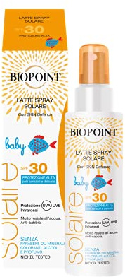Biopoint Latte Corpo Solare Spray Bambino SPF30 150 ml – Facile da Spalmare, Molto Resistente all’Acqua, Senza Parabeni