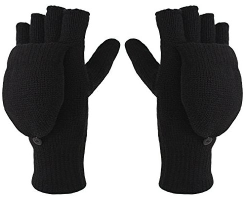 Blackshirt Company Handschuhe gefüttert Fingerlose Herren Strick Handschuhe mit Klappe Farbe Schwarz