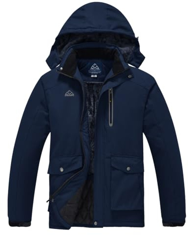 donhobo Herren Skijacke Warm Gefüttert Fleecejacke Winterjacke Verdickt Windjacke Männer Wanderjacke Softshell Jacke Outdoor Funktionsjacke mit Abnehmbarer Kapuze