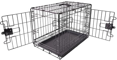 Amazon Basics Cage pour chien Durable,Pliable en fil métallique avec plateau, Double porte, L 61 x l 46 x H 51 cm, Noir