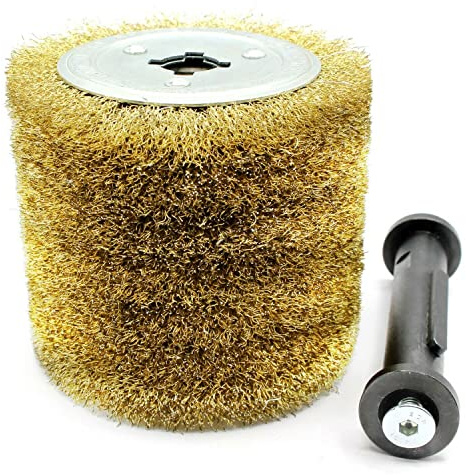 Drahtbürste in Drahtstärke 0,5mm + Aufnahmedorn Spanndorn M14 Stahl Stahlwalze Walzenbürste Bürstenwalze Satinierwalze 120 x 100 x 19 mm Schleifwalze Satiniermaschine