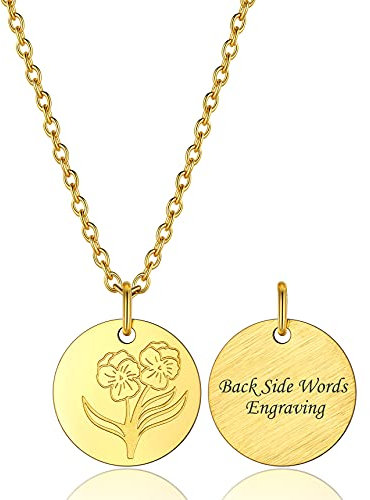 Bestyle Geburtsmonat Blume Halskette Damen Münze Anhänger Versprechen Halskette Februar Veilchen Geburtsblumen Schmuck aus 316L Edelstahl mit 45+5cm Rolokette Gold