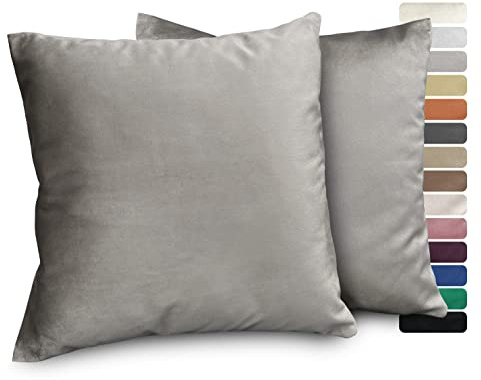 BEAUTEX Samt Kissenbezug 50x50 Grau Kissenhülle Dekokissen 2er Set | verdeckter Reißverschluss, angenehme Haptik, verschiedene Größen, viele Farben, formstabil, langlebig, pflegeleicht