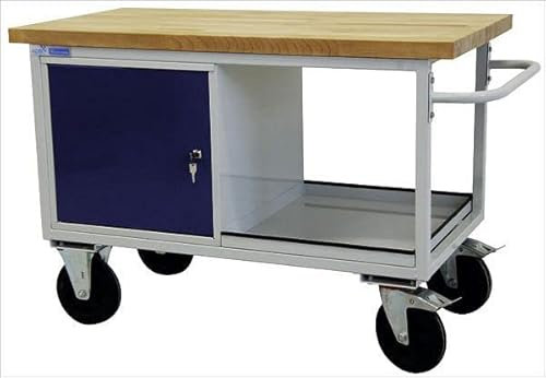 ADB 42743 Tischwagen mit 1 Schrank aus Stahlblech, Hellgrau/Hellblau, 840 mm x 1300 mm x 600 mm