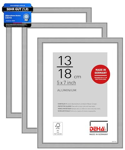 DEHA Design Aluminium Bilderrahmen Boston, 13 x 18 cm 2er Set, Silber | Aluminium Fotorahmen im Hoch- & Querformat zum Auftstellen Silber matt bruchsicheres Kunstglas