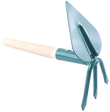 Bauster® Hachoir de jardin idéal pour les jardiniers de haute qualité petit outil de jardinage double pioche de jardin avec griffes métal manche en bois petite houe