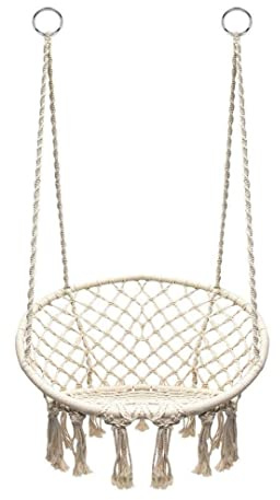 Boro Hängesessel, Schaukelkorb zum Aufhängen - Indoor und Outdoor geeignet - aus bequemem und stylischem Baumwollgewebe - Sitzfläche ca. 61cm - Belastbarkeit max. 150kg - Creme-Weiß