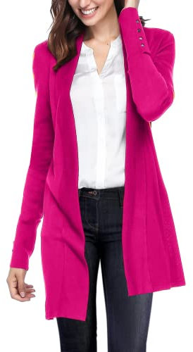 HIKARO Women's Lightweight Cardigans Long Sleeve Sweater Fuchsia