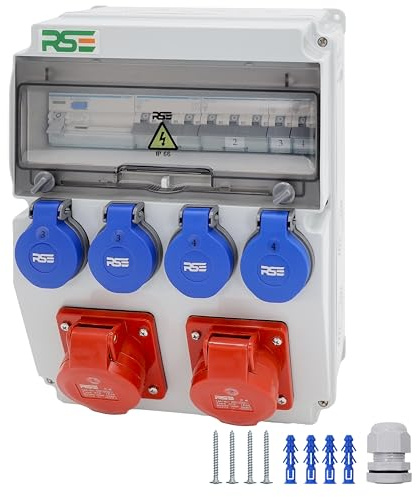 RSE BAUSTROMVERTEILER WANDVERTEILER KOMPLETT VERDRAHTET 32A 16A 230V MIT HAGER SICHERUNGEN IP65, RSE 15-2x16A/5P, 4x230V
