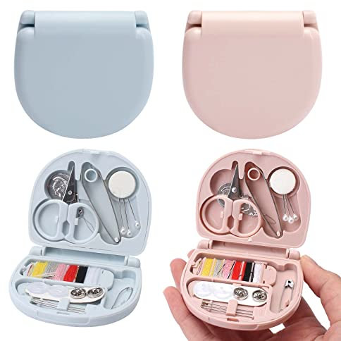 Mini N?hset mit 20er N?hzubeh?r, 4 Boxen Mini Reise N?hset, Tragbares Kleine N?hset N?hkasten f¨¹r Reise Anf?nger und Notfall (Rosa und Blau)