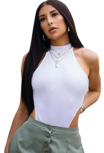 KOEMCY Body sin Mangas Mujer Sexy Cuello Halter Bodysuit Elegante Top Moldeador Reductor Vientre Plano Monos de Vestir Camiseta Ajustada Ropa Verano