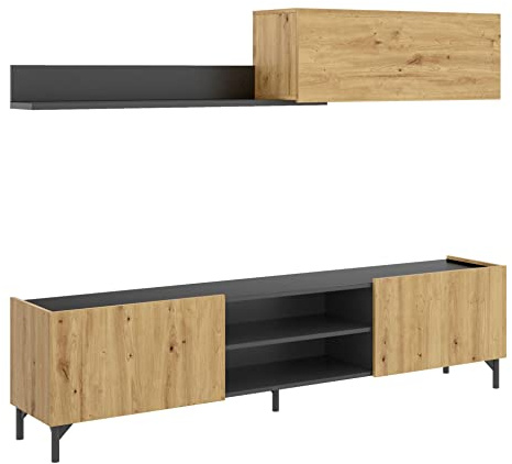 DEKIT GRUPO RIMOBEL TASS Composición de salón TV, Melamina, Grafito y Nordic, 180x183x35 cm