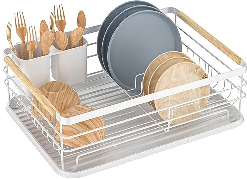 Dreamhigh® Egoutoire Vaisselle Cuisine, Egouttoir Vaisselle sur Evier avec Porte-ustensiles et Bac D'égouttement, Plateau Étendoir pour Évier Cuisine, pour Une Famille de 3-5 Personnes