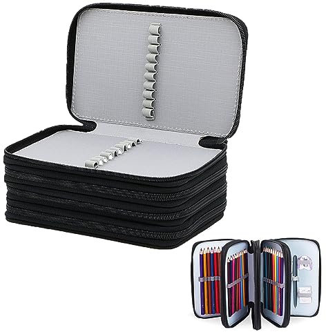 MRMIAN 1 Stück Federmäppchen Große, Federmäppchen Erwachsene, 72 Slots Federmappe, Erwachsene Federmäppchen Federtasche, Abnehmbar Federmappe, Große Kapazität Bietet Platz für 72 Stifte (Schwarz)