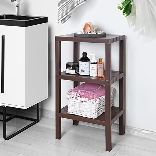 Trend Maison Ombeg 2 oder 3 Höhen, Polypropylen, BPA frei, Holz-Effekt, Anti-Rutsch-Stoßstangen, Max 10KG durch Regal, einfach Montage, 75 H x 38 x 29 cm (Braun, 3 Höhen)