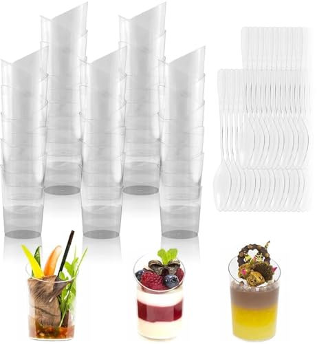 Ricofot 50 Pedazos Vasitos Aperitivos Plastico, 75 ml Vasitos para Postres, Reutilizable Vasitos Plastico para Postres Adecuado para Fiestas Recepciones Eventos con Catering y la Mayoría de Ocasiones