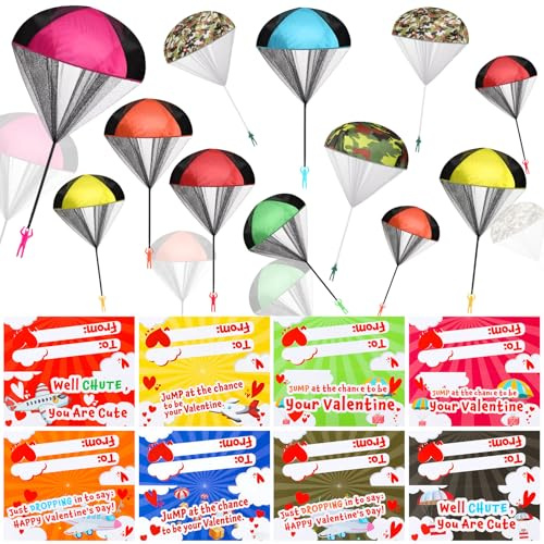 Arrowbash 24 Pack Valentine's Day Parachute Toys with Cards Army Soldiers Guys Throwing Hand Toy 17 Twist Free No Battery for Kids Party Favor Valentine Greeting Cards Gift Exchange