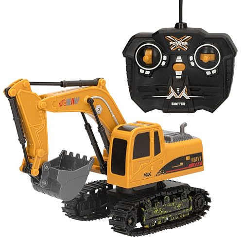ColorBaby Speed & Go, Ferngesteuerter Bagger 1:24, RC, Licht, 360° drehbar, Ladegerät inklusive, Fernbedienung 5 Funktionen, Baufahrzeug, Ferngesteuertes Spielzeug, Kinderspielzeug +4 (47528)