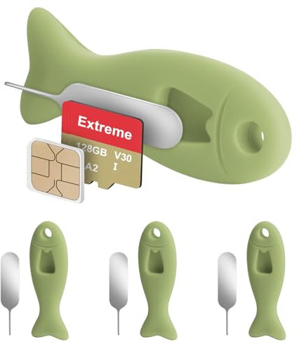 FIDWALL Strumento per la rimozione della Scheda SIM da 4 Pezzi con Spazio di archiviazione Integrato per la Scheda SIM - Contiene Pin di espulsione compatibili con iPhone (Confezione da 4, Verde)