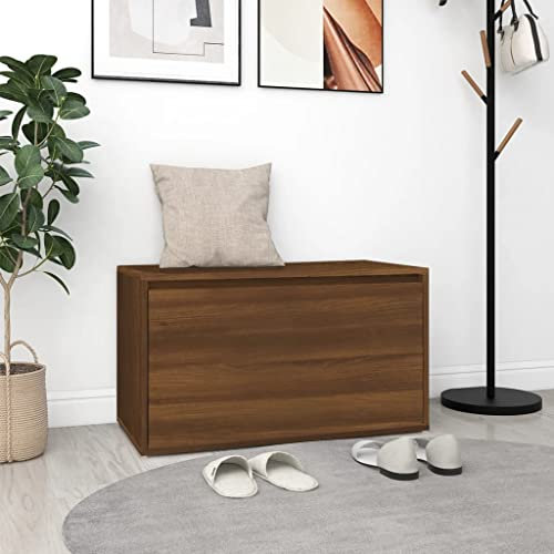 MNISDFL Sitzbank Stauraum Hocker mit Stauraum Sitztruhe Flurbank 80x40x45 cm Braun Eiche-Optik Holzwerkstoff