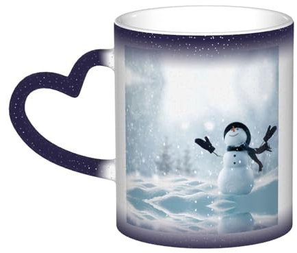 JBYJBX Atemberaubende Weihnachtstasse mit Schneemann-Druck, wechselnd, wärmeempfindlich, Farbwechsel, Kaffeetasse, Tee, Porzellantassen, Geschenk