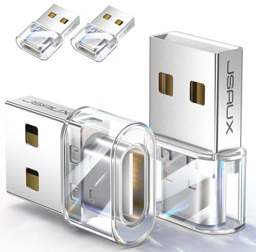 JSAUX USB C Buchse zu USB Adapter (4 Stück) 3.1A Schnellladung Kompatibel mit iPhone 16 15 14 Pro, Samsung Galaxy S24 S23, Apple Watch, Car Play, Android Auto-Crystal