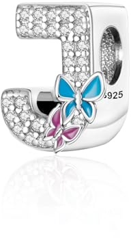 Jokmeo 925 Sterlingsilber Damen Buchstabe J Charm Anhänger mit Schmetterlings-Muster, passend zu europäischen Armbändern und Halsketten, modischer Damenschmuck.