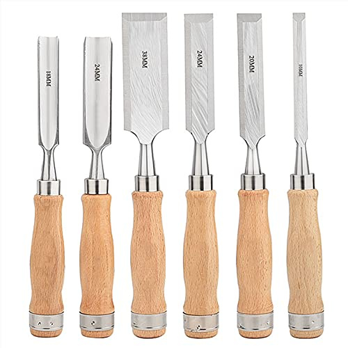 Juego de cinceles para madera profesional de grabado, 6 piezas de cinceles para carpintería con bolsa de almacenamiento, cinceles de 5/16 pulgadas, 11/20 pulgadas, 5/8 pulgadas, 7/10 pulgadas, 1-1/4