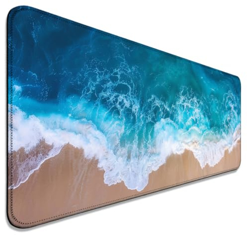 AYKDTFN Ocean Beach Gaming Mouse Pad, Extended Large Sea Wave Desk Mat, Computer Keyboard Laptop Mousepad for Work, Office and Home, XL, Blue | Blue, 31.5x11.8, XL, Long, Extended, Ultra-Smooth Surface, Non-Slip Rubber Base, Stitched Edges, Office Accessories
