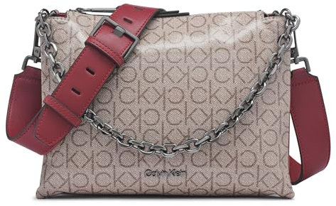 Calvin Klein Damen Rain Umhängetasche mit 3 Fächern, Mandel/Taupe/Cabernet