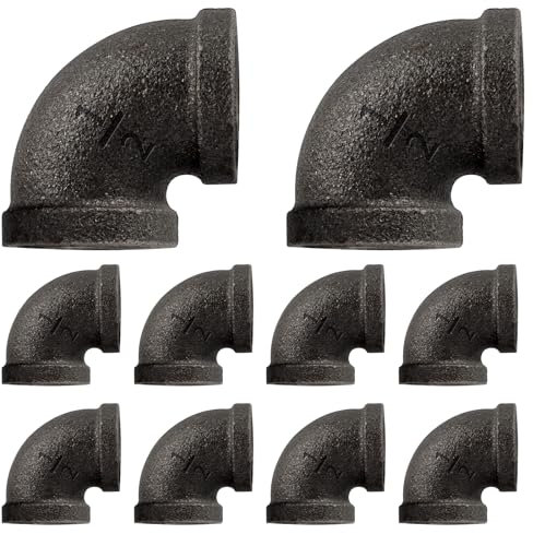 Niubid 10 Pack 1/2 inches Malleable Cast Iron Pipe Elbows, Industrial Pipe Elbows for Threaded Black Pipes and Fittings, DIY Steampunk Industrial Vintage Style.