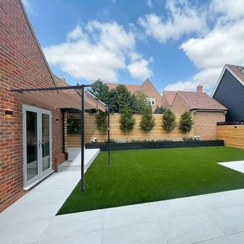 Jack Stonehouse WALL MOUNTED 3 x 3m Metal Pergola With Retractable Water-Resistant Roof Canopy Rust Resistant Powder Coated Steel Frame Outdoor Sun Gazebo For BBQ and Family & Friends Parties.