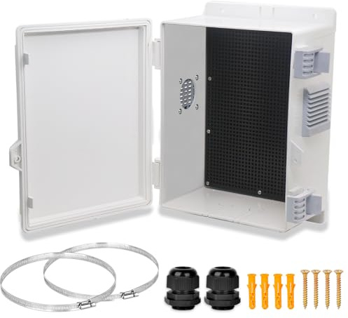 YETLEBOX Electrical Junction Box, Outdoor Water Resistant Nema Enclosure, Ventilated ABS Plastic WiFi Project Box with Internal Mounting Panel & Hinged Cover 9.2 Lx 7 Wx 4.6 H
