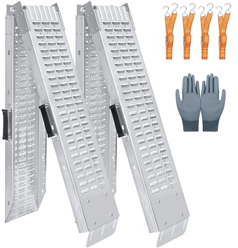 Arejonner 72.5 Heavy Duty Folding Loading Ramps, 1500lb Capacity, Ideal for Motorcycles, Lawn Mowers, ATVs, UTVs, and More – Pack of 2 with Safety Straps and Gloves