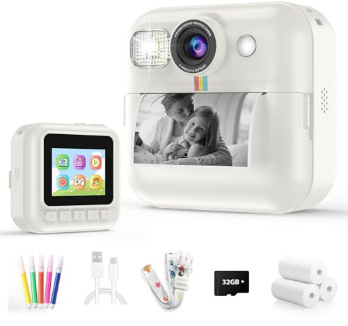 Sofortbildkamera Kinder, 2.4 Zoll Kinderkamera ab 3 4 5 6 Jahre, 1080P Digitalkamera Kinder mit 32GB Karte, Geschenke für 4 5 6 8 7 9 10 Jahre Jungen Mädchen Spielzeug Weihnachten Geburtstagsgeschenk