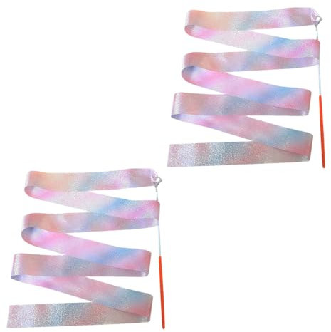 WeddHuis 2 Stück 2m Gymnastikbänder mit Stab, Glitzer rosa, Rhythmische Bänder für Kinder und Erwachsene, Tanzen, Gymnastik, Kunstturnen, Training