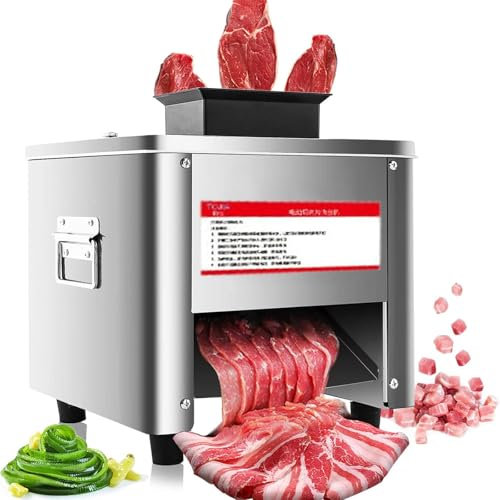 Dfdieratve Tagliatrice per Carne Commerciale 331 Lb/H Tagliatrice Elettrica per Strisce di Carne in Acciaio Inox, Cubetti, Affettatrice per Verdure per Ristoranti e Macelleria (Lama da 3,5 Mm)
