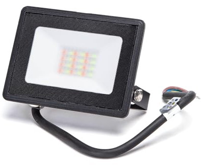 Lámpara LED de enfoque 20W RGB IP65, resistente al agua; ideal para decoración, iluminación y ambientación en exteriores.
