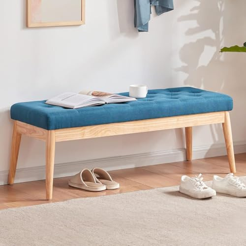 Shally Dogan - Banco de tela con estructura de madera, baúl otomano acolchado de alta densidad para dormitorio, entrada, oficina, dormitorio, salón, sala de estar, banco otomano, relleno de alta