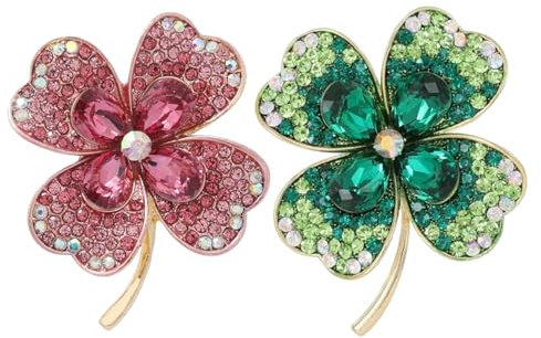 CVDYWDJIE 2 Pièces Broches Trèfle À Quatre Feuilles, Broches en Strass, Broches Élées, Broches Brillantes, Broches De Décoration De Vêtements, Broches Cadeaux