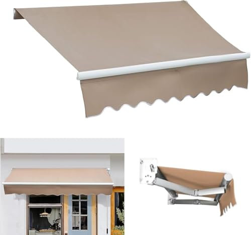 Tela di ricambio per tenda da sole retrattile, per patio, resistente allo sbiadimento e agli strappi, manuale, senza cornice, tessuto in poliestere con mantovana frontale, beige (8,2 x)