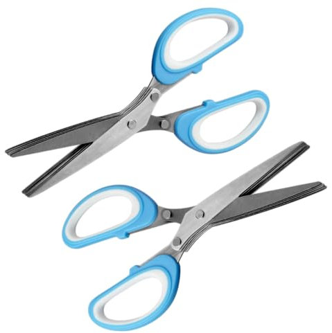 2er Set - 5 Klingen Kräuterschere Küche aus Edelstahl | Mehrzweckschere mit Reinigungsbürste | Universal Küchenschere mit 5 Edelstahlklingen | Kräuterschneider | Gemüseschere | Schnittlauchschere