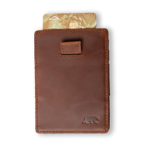 Alaskan MAKER - Portefeuille Compact en Cuir Pleine Fleur - Rangement Magique pour Cartes et Billets - Protection RFID Anti-Piratage - Jusqu'à 16 Cartes - Système Pull-Out. (Chocolat)