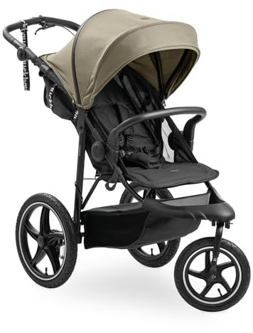 hauck Runner 3, Olive - Dreirad Kinderwagen Buggy mit XL Lufträder, Federung, Handbremse, XL Sonnenverdeck, Netzfenster, Korb mit Deckel, Liegeposition, Getränkehalter, ab Geburt bis 22 kg