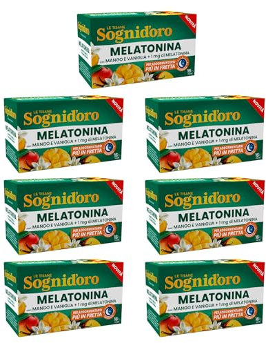 Sogni D'oro Tisana Melatonina 1mg per Dormire Infuso con Mango e Vaniglia Effetto Antiossidante Gusto Note Esotiche Ideale la Sera Favorisce il Sonno - 112 Filtri