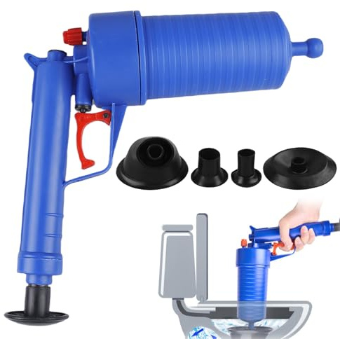 Limpiador de tuberías de aire comprimido, 3,5 bar, aire comprimido con 4 adaptadores de goma, bomba desatascadora de desagües, bomba de limpieza de tuberías de presión de aire para inodoro, ducha,