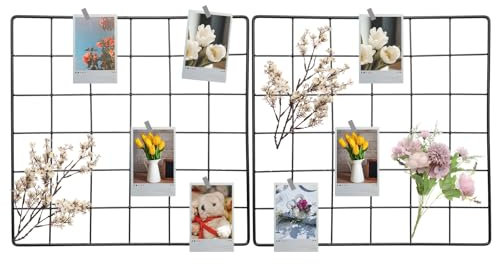 sourcing map 2 paneles de rejilla de pared de alambre, 12 x 12 pulgadas, estante de rejilla de metal para colgar fotos, organizador decorativo de tablero de alambre con gancho para marco de exhibición