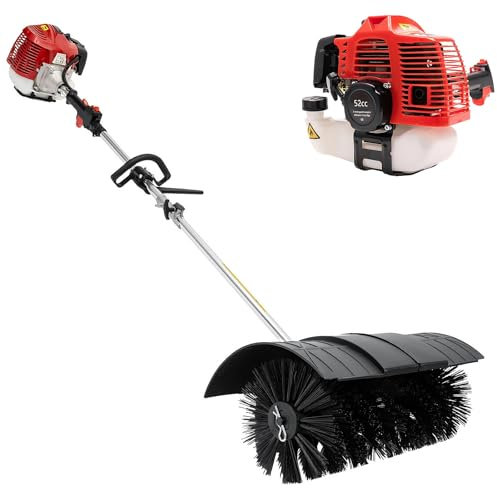 Garbenat 52CC Lawn Sweeper 2 Stroke Gas Power Sweeper 1700W Handheld Sweeper Broom with Air-Cooled Engine Gas Snow Sweeping Broom Power Brush for Artificial Grass, Driveway, Street