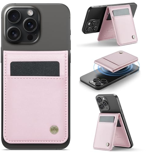 Ysjisy Portafoglio per Magsafe, Porta Carte Cellulare Magnetico, Pelle Wallet con Supporto Porta Carte Portafoglio Magnetico Portafoglio Per iPhone Serie 17/16/15/14/13/12, Non Per 13/12 Mini - Rosa